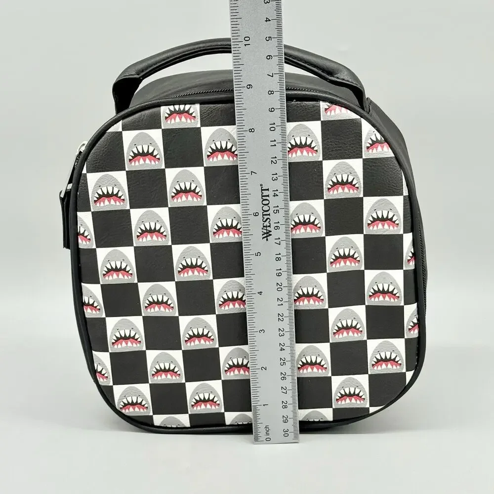 Captain Owens OMG Black Checkerboard Shark Head Insulated Zip Lunch Box